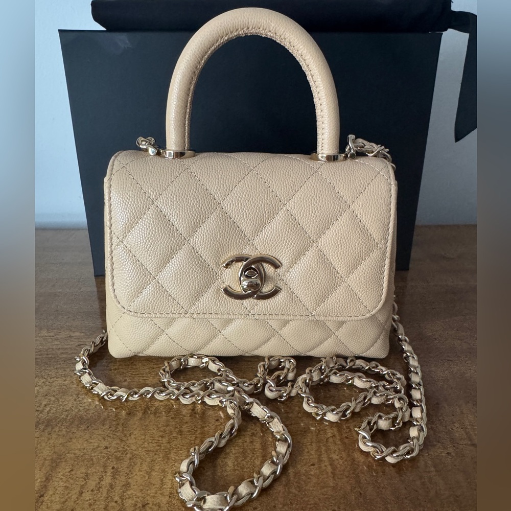 Chanel Beige Caviar Leather Micro Coco Handbag